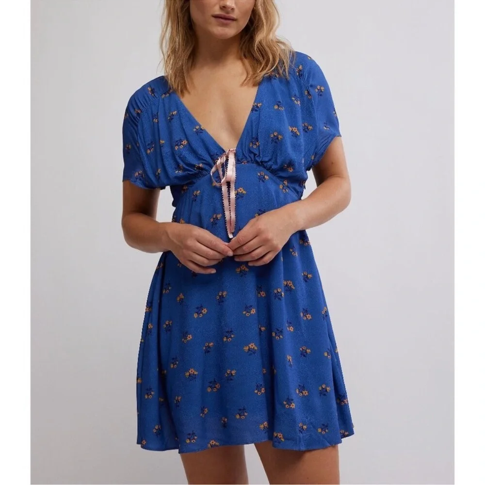 Free People Everyone's Favorite Mini Dress Blue Size Small NWT - Picture 2 of 7